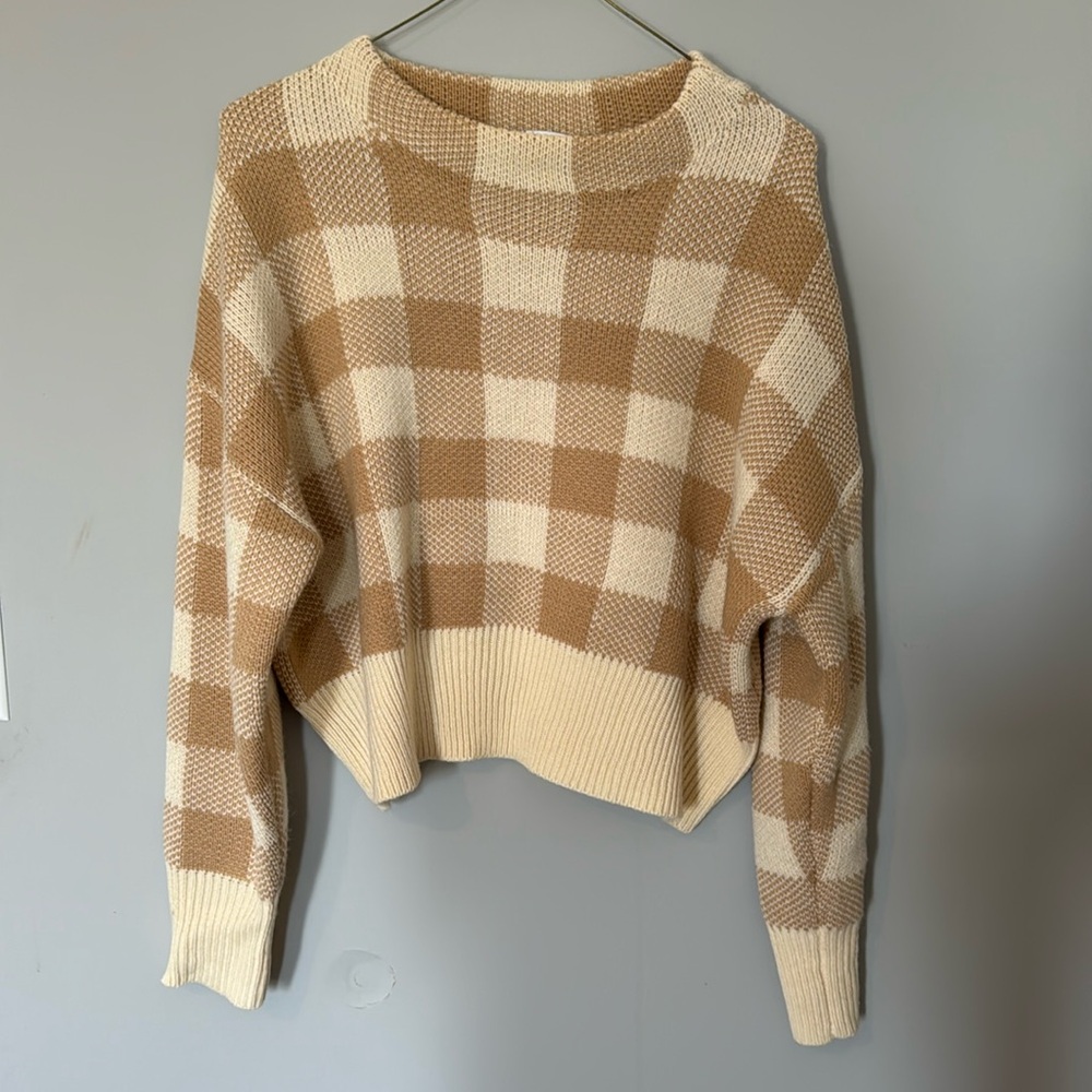 Day+moon soft brown checkered sweater